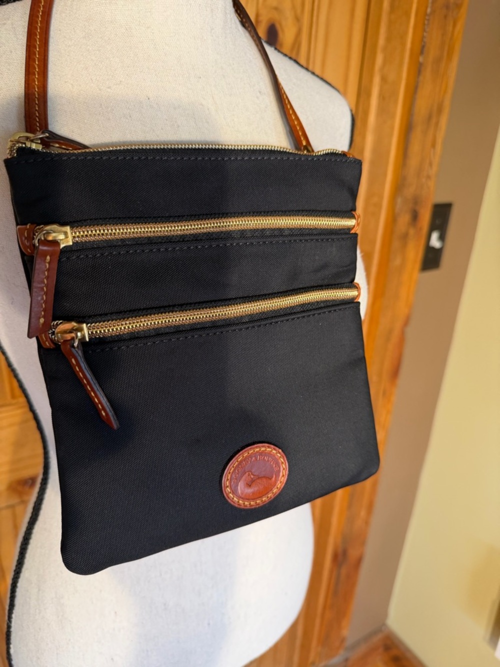Dooney & Bourke Black Nylon North South Triple Zip Crossbody w/Leather Trim